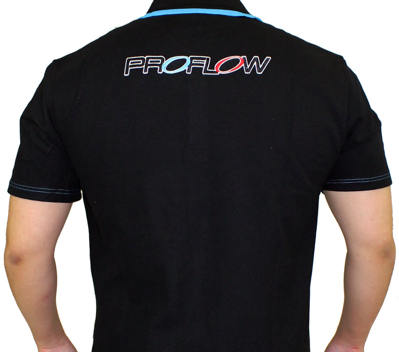 Proflow Polo Shirt, Polyester, Short Sleeve, Logo Black. Blue Collar, Men's X Small