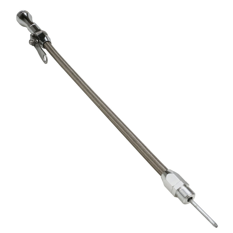 Proflow Engine Oil Dip Stick Stainless Steel Flexible For Ford 289-351, 302-351C, 390-428, 429-460, with Aftermarket Pan, 5/8"-18 With Screw-In , Each
