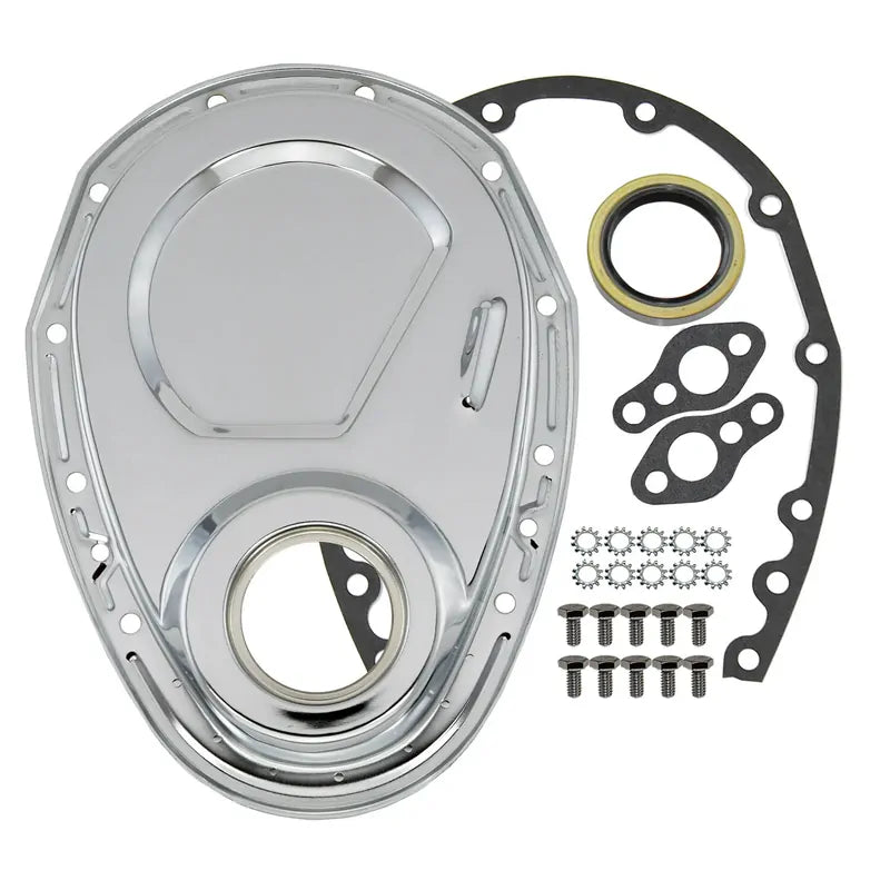 Proflow Timing Chain Cover Kit, SB For Chevrolet with Seal / Gaskets / Hardware (Chrome Steel)