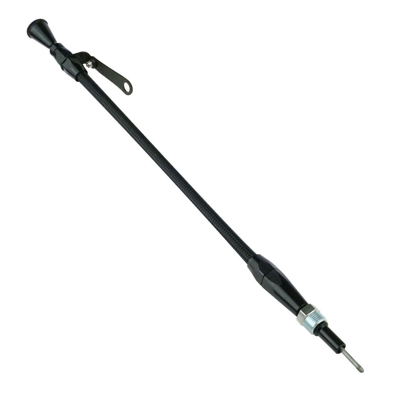 Proflow Engine Dipstick, Braided Stainless Steel Black, Billet Handle, For Ford 351W, Screw in, into Aftermarket Oil Pans