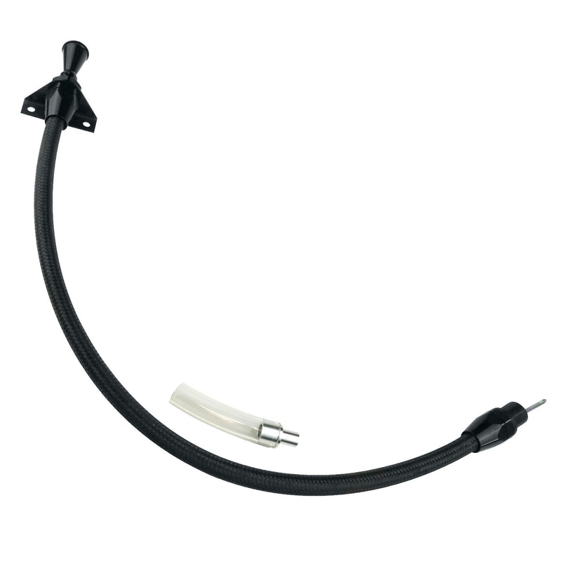 Proflow Transmission Dipstick, Braided Stainless Black , Billet Handle, Firewall Mount For Ford, C4 Case Fill, Each