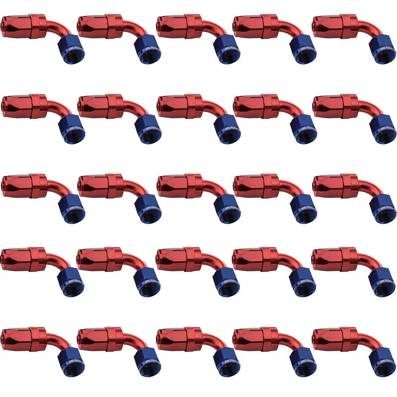 Proflow Bulk Pack 90 Degree Hose End -10AN Hose to Female, Blue/Red 25pc