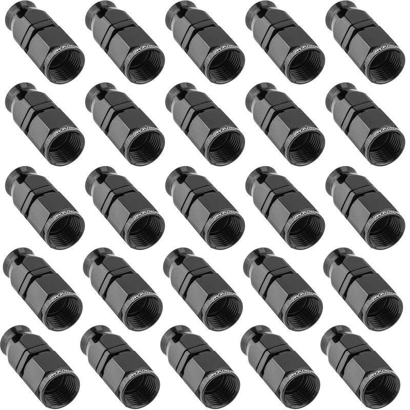 Proflow Bulk Pack Aluminium Straight Hose End -06AN For PTFE, Black, 25pc