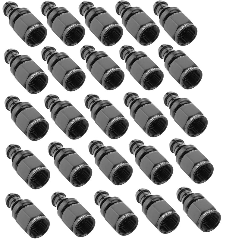 Proflow Bulk Pack Straight Push On Hose End -06AN, Black, 25pc