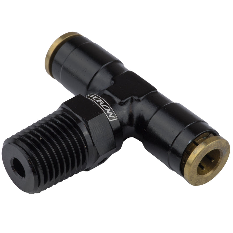Proflow Fitting, Push To Connect Nylon Tube Tee 3/16in. Nylon Tube To 1/8in. NPT, Black