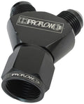 Proflow Y-Block -10AN Female Swivel To Dual -08AN Male, Black