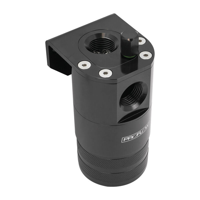 Proflow Inline Air / Oil Separator Catch Can, Baffled, AN10 ORB, Billet Aluminium, 250mL, Universal, Black