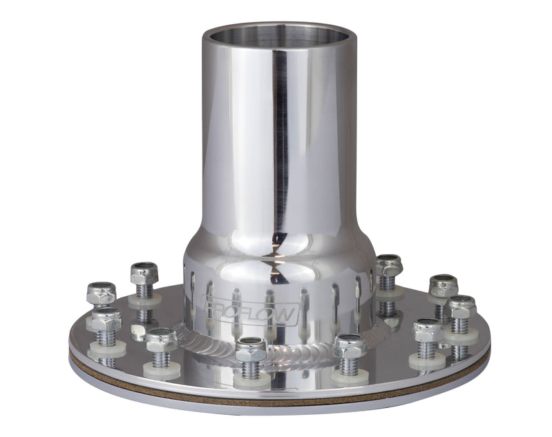 Proflow Fuel Filler Neck Aluminium Polished, Straight 2 in. Diameter, 12-Bolt Flange, 4.75'' PCD, Each
