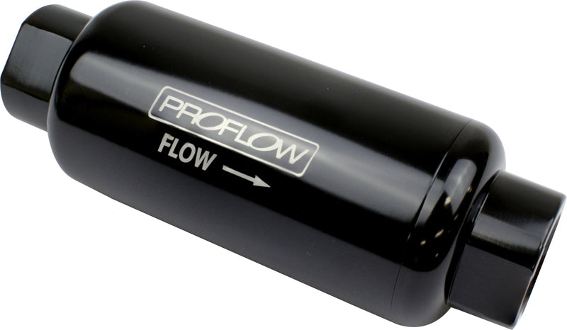 Proflow Fuel Filter, Inline Mount, Billet Aluminium, Black Anodised, 40 Microns, 88mm Total Length -8 AN Inlet/Outlet, Each