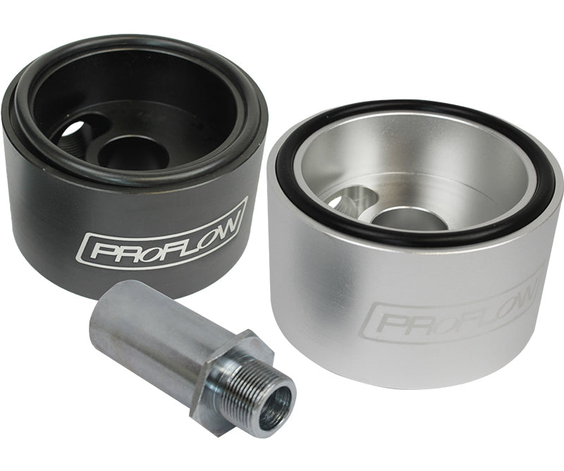 Proflow Oil Filter Adapter, Sandwich Adapter, Billet Aluminium, Black Anodised, 13/16-16 in, AN10, 1/8in. NPT Port Chev