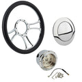 Proflow Billet 3 Slot Curved Spoke Steering Wheel,14'' Chrome/Black Leather, Universal Fit, Steering Wheel ,Adaptor, Horn Button, 2 inch Dish, Kit