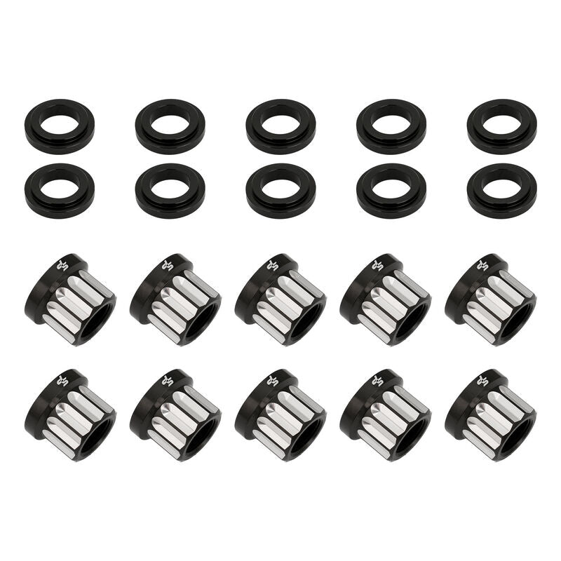 Street Pro Wheel Nut & Washer Kit, 5/8''-18, Cold Forged Billet Aluminium, Black Milled, 12-Point, Set of 10