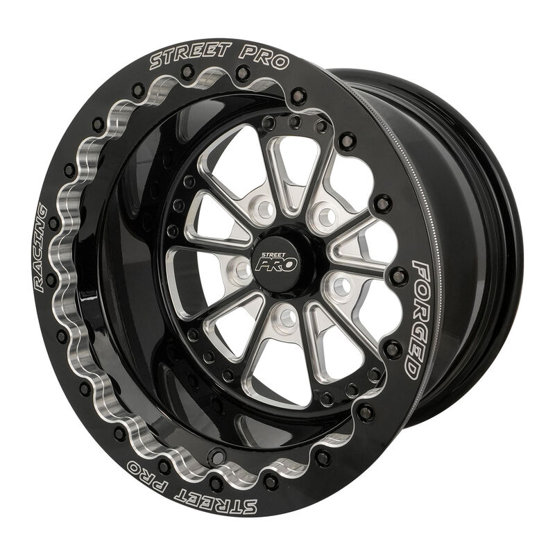 Street Pro 009 Series Forged Wheel, Rear Beadlock 15x10'' / 4.50'' Backspace (-25) / 5x4.50" Bolt Circle Ford, Gloss Black Milled