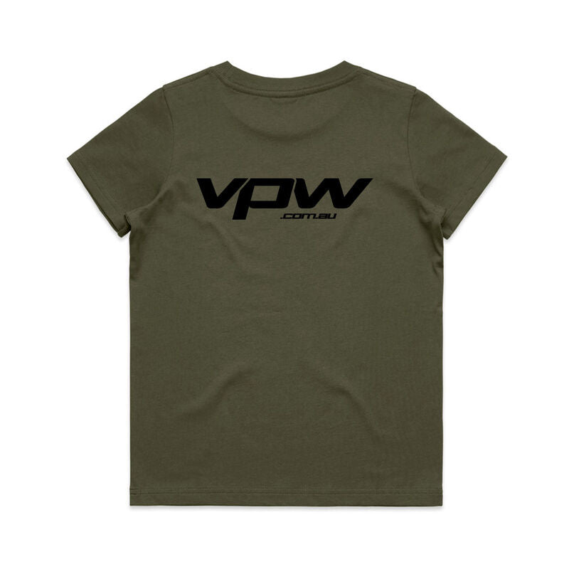 VPW Logo T-Shirt, Army Green, Cotton, Youth Size 14