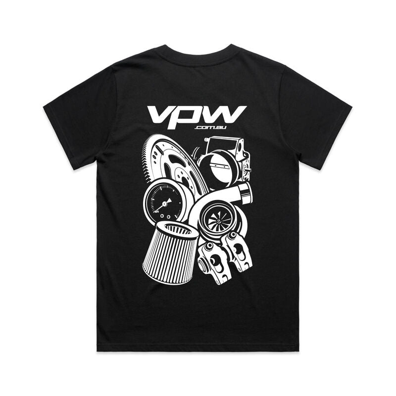 VPW Parts Mural T-Shirt, Black, Cotton, Women's Large