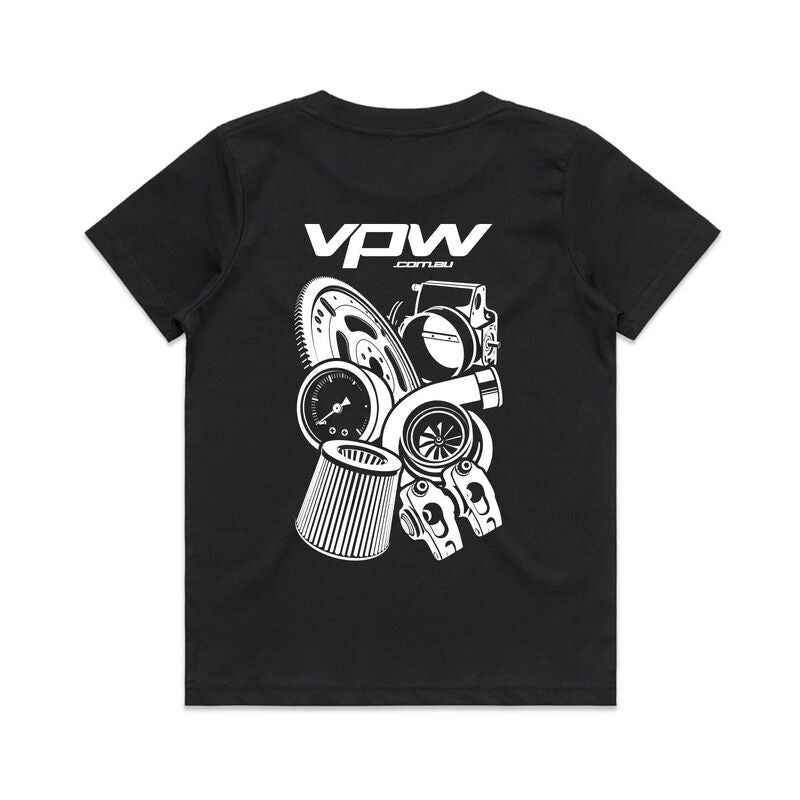 VPW Parts Mural T-Shirt, Black, Cotton, Youth Size 10